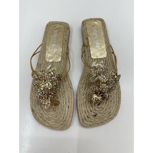Sam & Libby Womens Sandals Size 6 M Flip Flops Brown Glitter Floral Jute Flats - Picture 1 of 10